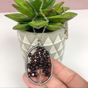 Tree Of Life Beaded Purple Brown Silver Wire Pendant Necklace Women Jewelry